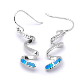 Srebrne Kolczyki Świderki z Niebieskim Opalem