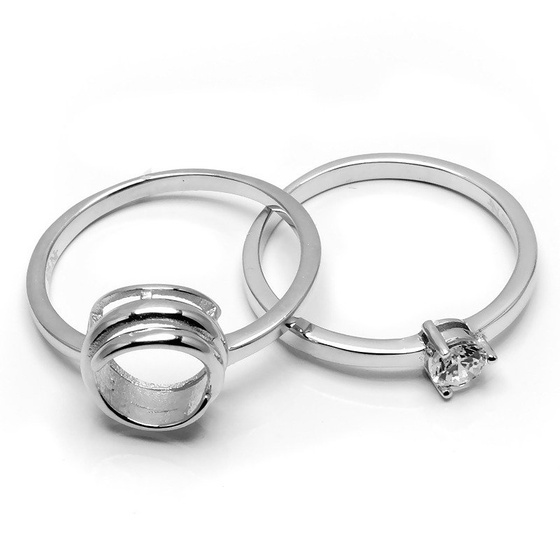 Podwójny Pierścionek Srebrny Brylantowa Cyrkonia