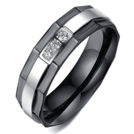 Czarna Obrączka ze Stali Szlachetnej z Cyrkoniami