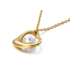 Złoty Naszyjnik Serce z Perłą Stal Szlachetna