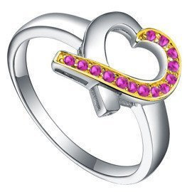 Pierścionek Srebrny Pozłacane Rubinowe Serce