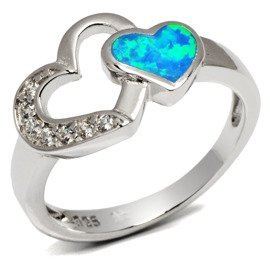 Srebrny Pierścionek Dwa Serca z Opalem i Cyrkonie
