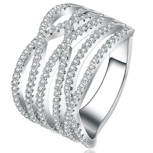 Szeroka Obrączka Srebrna Wysadzana Cyrkoniami