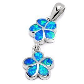 Srebrna Zawieszka 2xKwiat z Niebieskimi Opalami