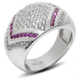 Srebrna Obrączka Wysadzana Rubinowymi Cyrkoniami