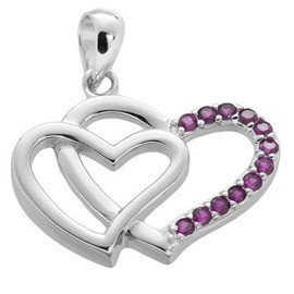 Srebrna Zawieszka Dwa Serca Rubinowe Cyrkonie