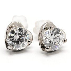 Srebrne Kolczyki Serduszko z Cyrkonią