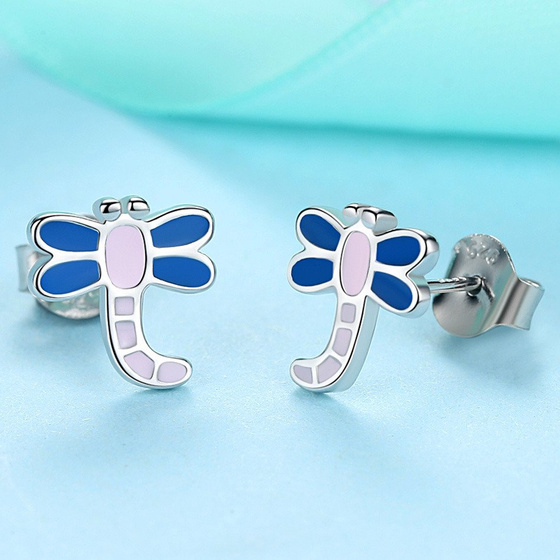 Srebrne Kolczyki Kolorowe Ważki