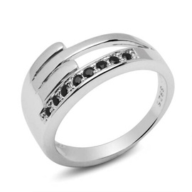 Srebrny Pierścionek Obrączka z Czarnymi Cyrkoniami