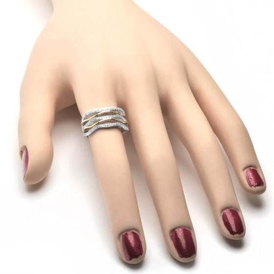 Szeroka Obrączka Srebrna z Trzema Rzędami Kamieni