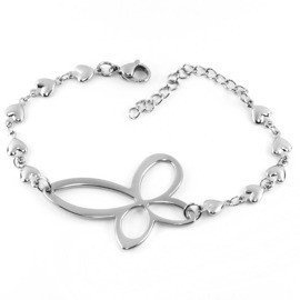Bransoletka z Motylem i Serduszkami Stal