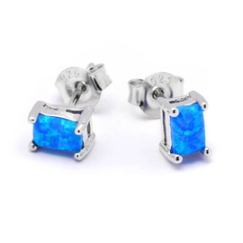 Srebrne Kolczyki Prostokąty z Niebieskim Opalem