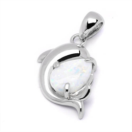 Srebrna Zawieszka Delfin z Białym Opalem