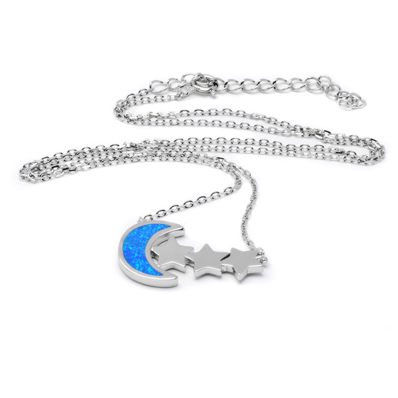 Srebrny Naszyjnik z Opalem Księżyc i Gwiazdy