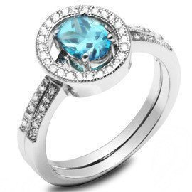 Podwójny Pierścionek Srebrny z Błękitnym Kamieniem