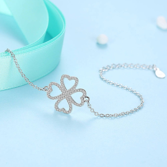 Bransoletka Srebrna Koniczynka z Cyrkoniami