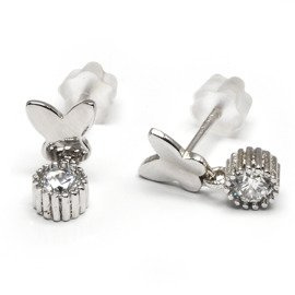 Srebrne Kolczyki z Motylkiem i Cyrkonią