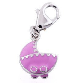 Srebrna przywieszka różowy wózek