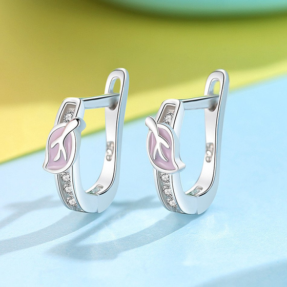 Srebrne Kolczyki Różowe Listki