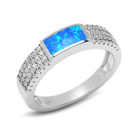Srebrny Pierścionek Obrączka z Opalem i Cyrkoniami