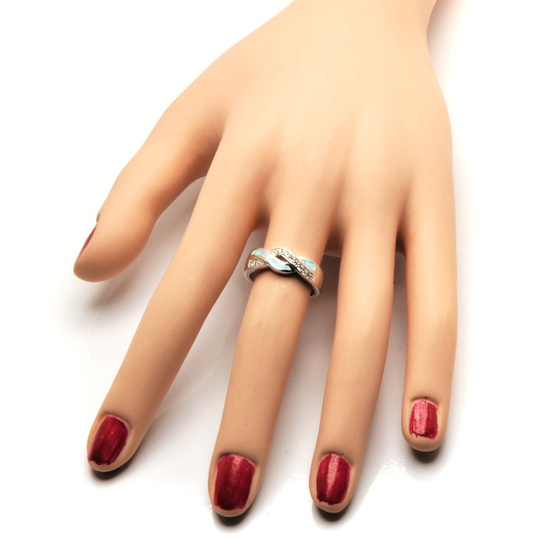 Srebrny Pierścionek z Błękitnym Opalem i Cyrkonie