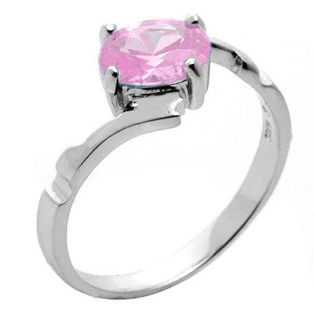 Pierścionek Srebrny z Różową Owalną Cyrkonią