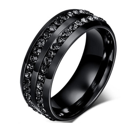 Czarny Obrączka ze Stali Szlachetnej z Cyrkoniami