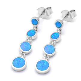 Srebrne Kolczyki Kółka z Niebieskim Opalem