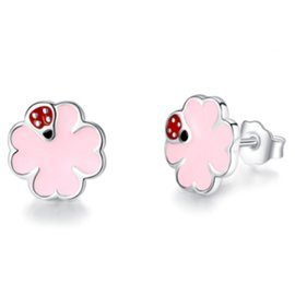 Srebrne Kolczyki Kwiatek z Biedronką