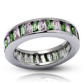 Obrączka Srebrna z Zielonymi i Różowymi Cyrkoniami
