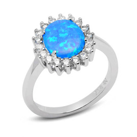 Srebrny Pierścionek Owal z Opalem i Cyrkoniami