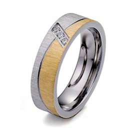 Dwukolorowa Obrączka ze Stali z Cyrkoniami