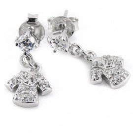 Srebrne Kolczyki Bluzka z Białymi Kamieniami