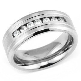 Obrączka z Białymi Cyrkoniami Stal Szlachetna