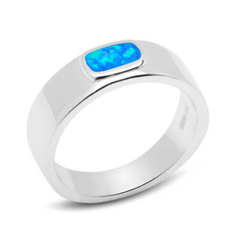 Srebrny Pierścionek Obrączka z Niebieskim Opalem