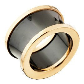 Szeroka Obrączka Czarna Ceramika Różowo Złota Stal