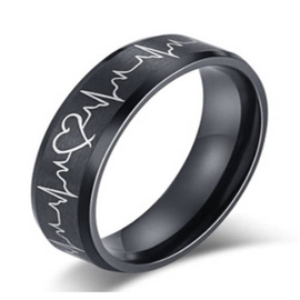 Czarna Obrączka z Stali Chirurgicznej Wykres EKG