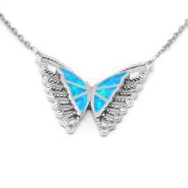 Srebrny Naszyjnik Motyl z Niebieskim Opalem