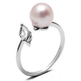 Pierścionek Srebrny z Szarą Perłą i Cyrkonią
