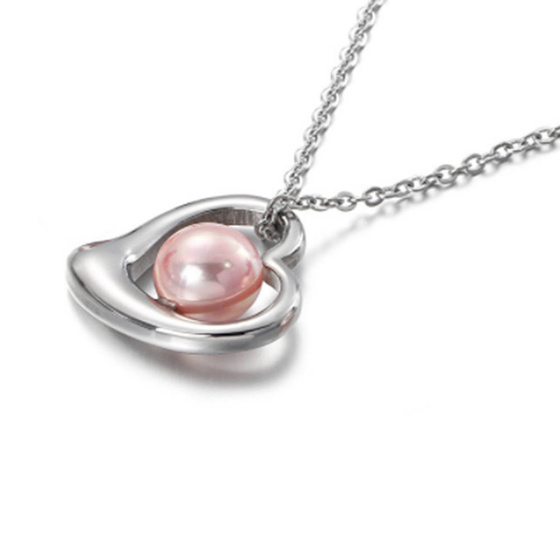 Naszyjnik Serce z Perłą Stal Szlachetna