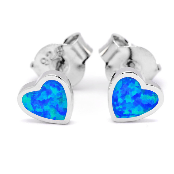 Srebrne Kolczyki Serce z Niebieskim Opalem