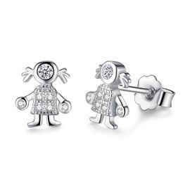 Srebrne Kolczyki Dziewczynka Wysadzane Cyrkoniami