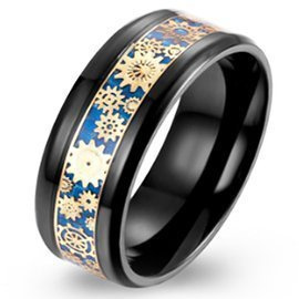 Czarna Obrączka ze Stali Szlachetnej z Aplikacją