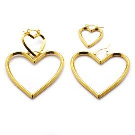 Złote Kolczyki Dwa Serca Stal Szlachetna
