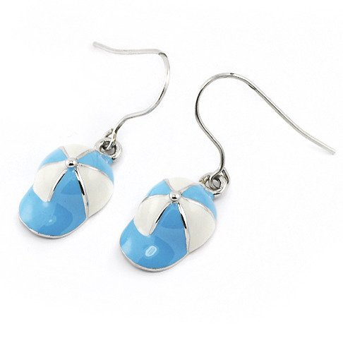 Srebrne Kolczyki Biało Niebieskie Czapeczki 5813