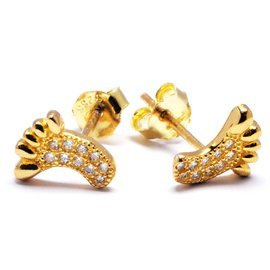 Srebrne Kolczyki w Kształcie Stóp z Cyrkoniami