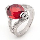 Pierścionek Srebrny Czerwona Owalna Cyrkonia
