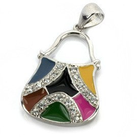 Srebrna zawieszka kolorowa torebeczka