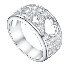 Srebrna Obrączka Serduszka Wysadzane Cyrkoniami