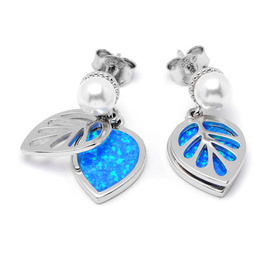 Srebrne Kolczyki Listki z Opalem i Perłami